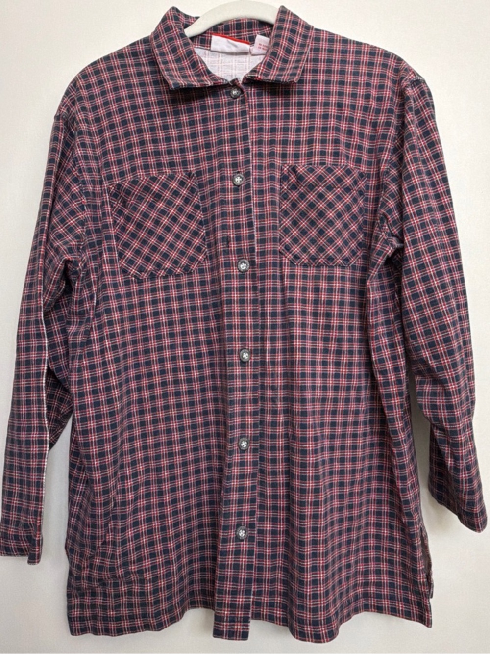 Liz Claiborne Liz & Co Plaid Button Up Hem Slit Shirt Womens M Y2K 90s Grunge
